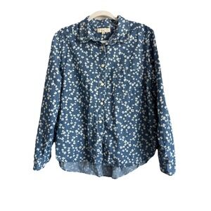 Loft Women's Large Bloom Chambray Everyday Relaxed Button Up Shirt‎ Casual Boho